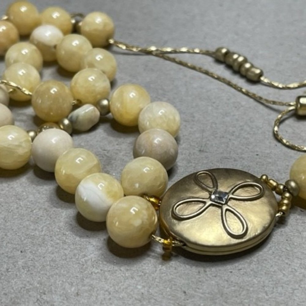 Citrine and Quartz Mala Beads 41" from Pull Tie with Matte Gold Findings & Chain